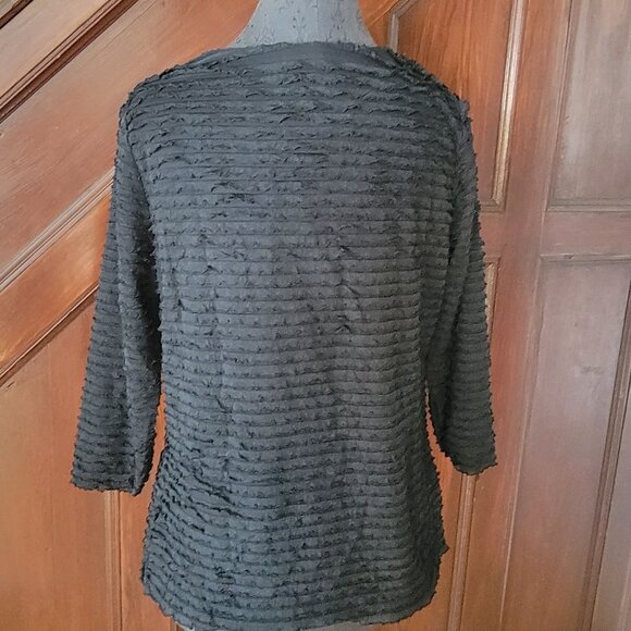 Textured Black 3/4 Sleeve Top By Coldwater Creek - Picture 3 of 5